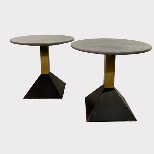 8|7 design space Tavolino Geometrico In Ottone, Metallo Nero E Granito Grigio, Italia Anni 80