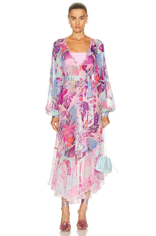 Rococo Sand Pink And Purple Tropical Maxi Dress