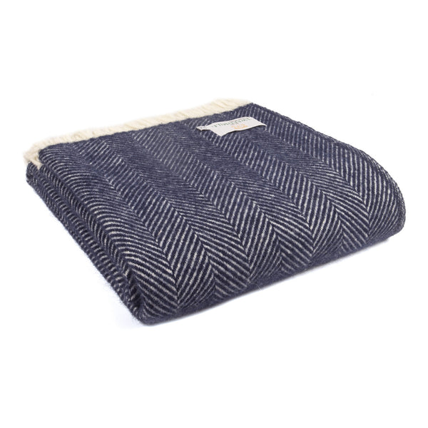 Tweedmill Fishbone Blanket - Navy
