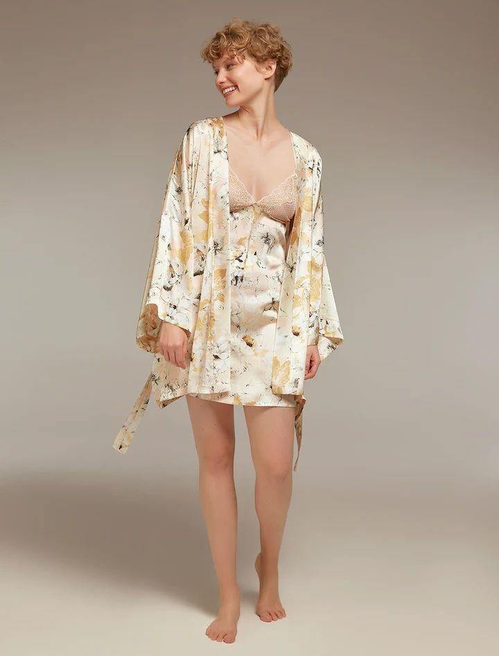 Bonjour Madame 1339 Nightgown and Robe In Gold Floral