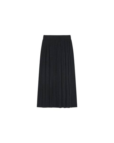 Grace & Mila Luz Shimmer Pleated Long Skirt - Black