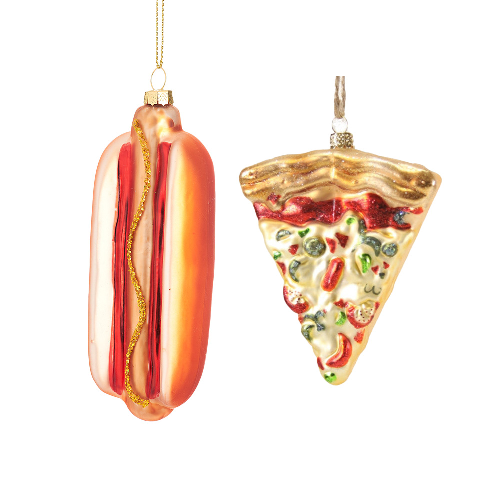 CODY FOSTER AND SASS AND BELLED HOT DOG AND PIZZA SLICE BAUBLE