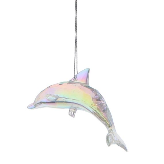 Festive Clear Iridescent Acrylic Dolphin Ornament 