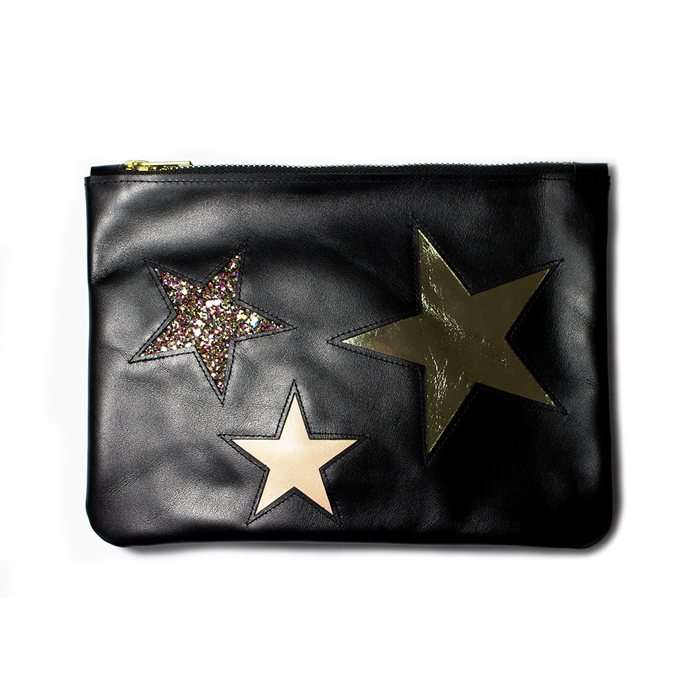 Dark Horse Leather Medium Cross Body Bag Black With Star Inserts