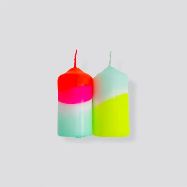 Pink Stories Pair of Neon Dipped Pillar Candles