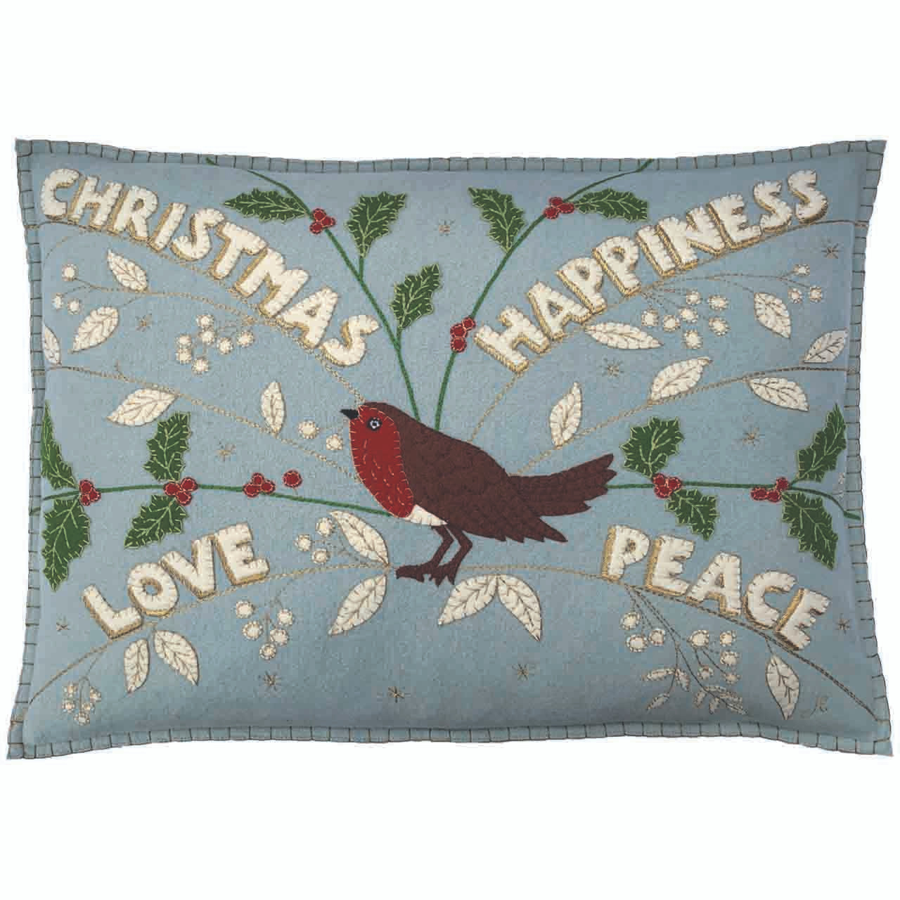 Jan Constantine Christmas Robin Cushion - Duck Egg Blue