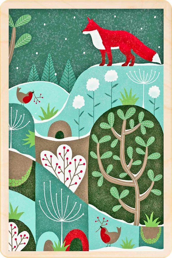 The Wooden Postcard Company Fox Christmas Wooden Postcard