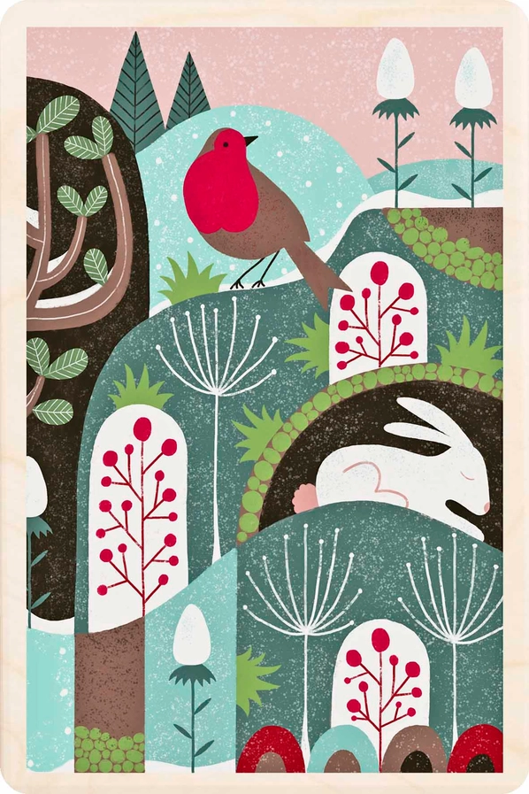 The Wooden Postcard Company Robin Christmas Wooden Postcard