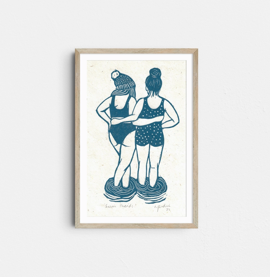 Prints by the Bay Swim Friends Limited Edition Lino Print