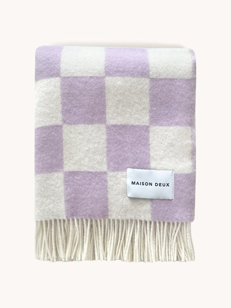 MAISON DEUX - Checkerboard Blanket Lilac And White