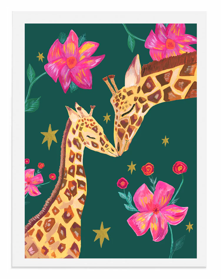 Hutch Cassidy Giraffe Mother and Child A3 Art Print