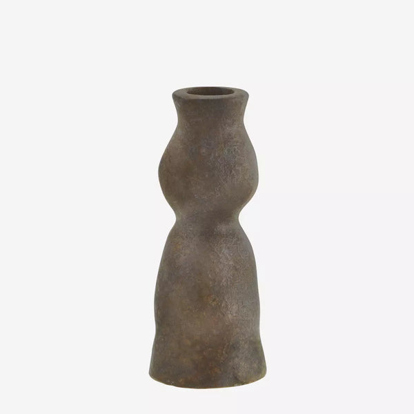 Madam Stoltz Stoneware Candle Holder - Grey & Brown