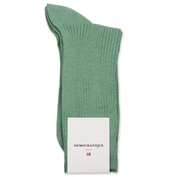 Democratique Socks Men's Fine Rib Organic Cotton Socks | Soft Green