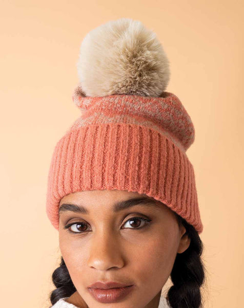 Powder Thora Bobble Hat - Coral/Taupe