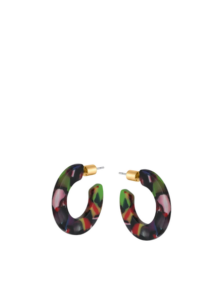 Big Metal Celine Flat Resin Hoop Earrings In Black/Green