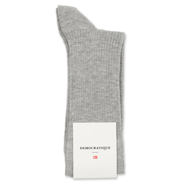Democratique Socks Women's Fine Rib Organic Cotton Socks | Light Grey Melange