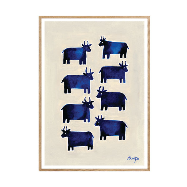 Rosanna Corfe A3 Blue Cow Print