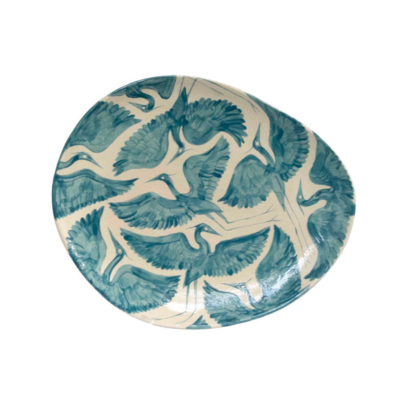Rosanna Corfe Teal Herons Organic Contemporary Platter Plate