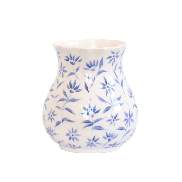Rosanna Corfe Blue Sunburst Floral Short Scallop Vase 