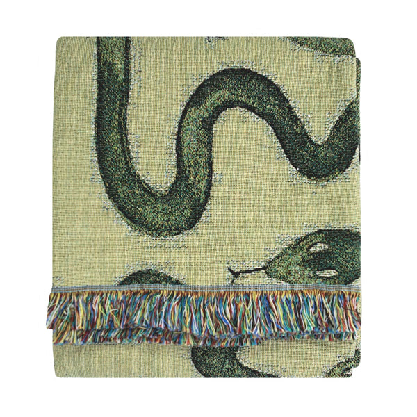 Rosanna Corfe Green Cotton Woven Recycled Snakes Printed Throw 
