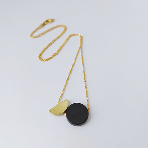 BRASS + BOLD Black Disc and Semi Brass Circle Necklace