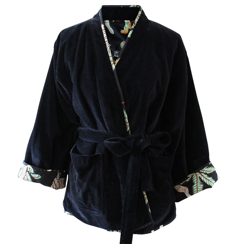 Powell Craft Black Velvet/Safari at Night Cotton Print Reversible Jacket
