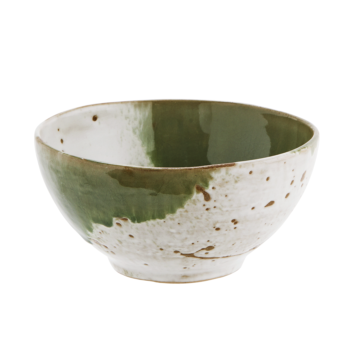 Madam Stoltz White and Green Stoneware Bowl