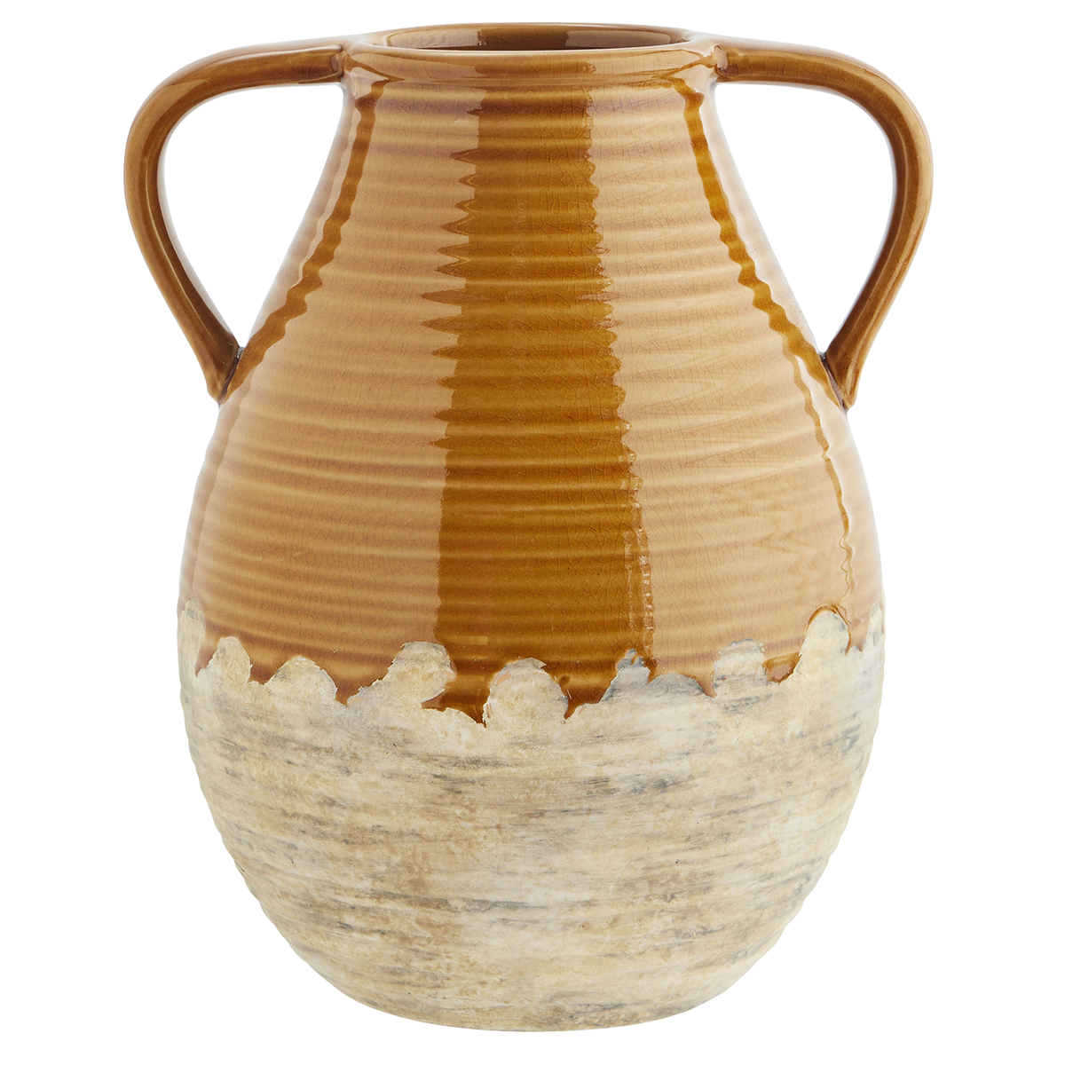 Madam Stoltz Mustard and Natural Stoneware Vase with Handles