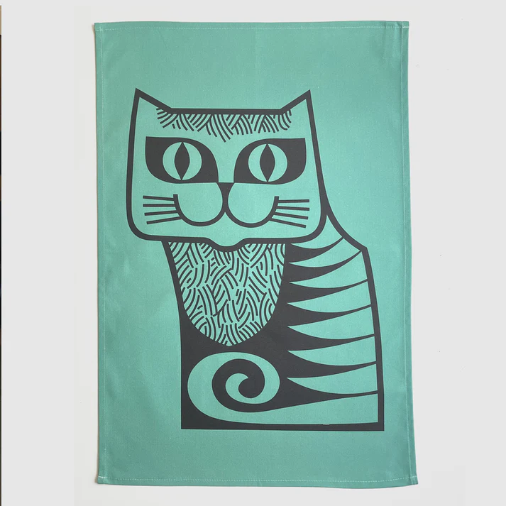 Magpie Teal Cat Hornsea Tea Towel