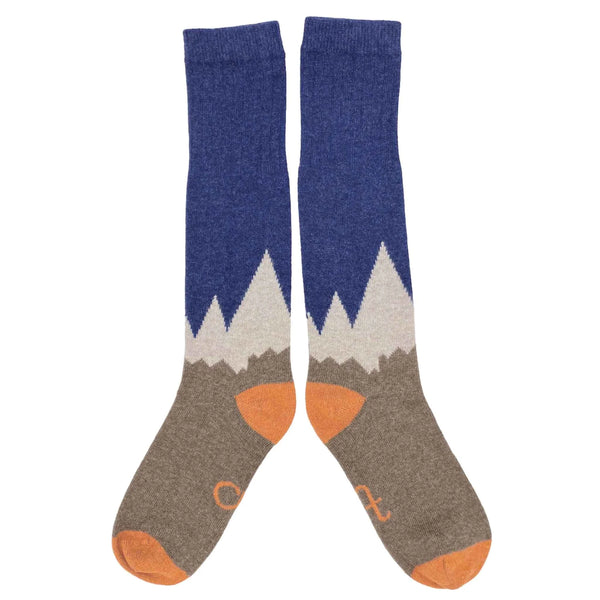 Catherine Tough Ladies Navy & Orange Mountain Lambswool Knee Socks