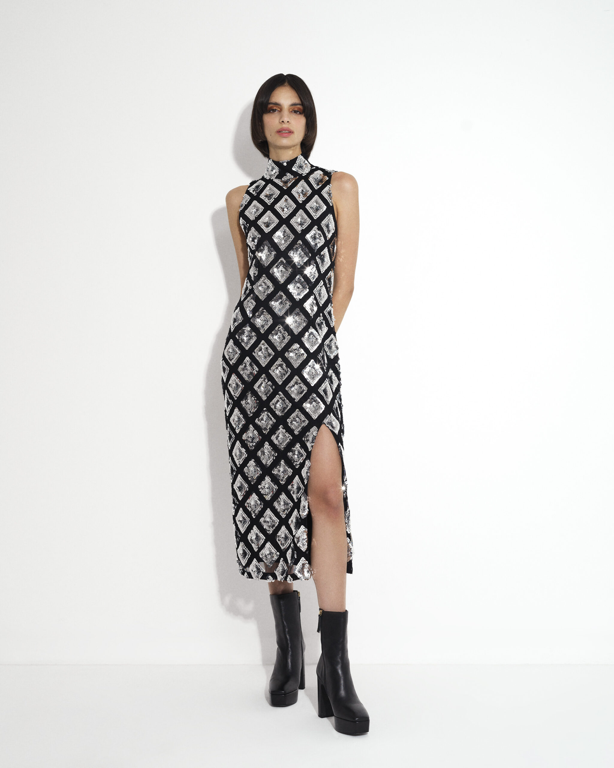 French Connection Axel Embellished Dress - Black/silver