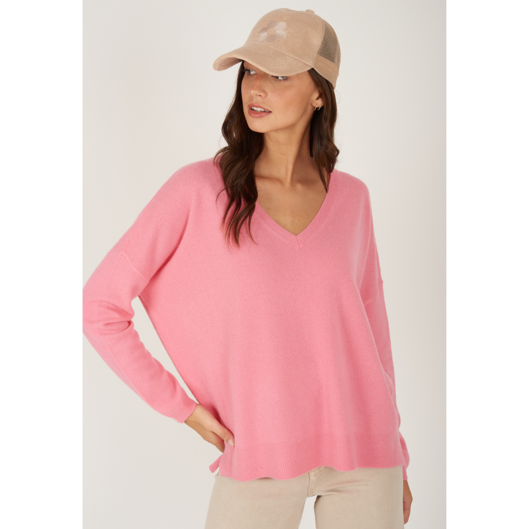 Estheme Cashmere Chewing Gum Oversize V Neck Cashmere Sweater - Pink, S