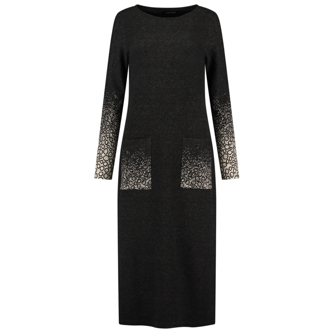 Elsewhere  Elsewhere Fremont Dress Black With Jacquard Sleeves And Pockets