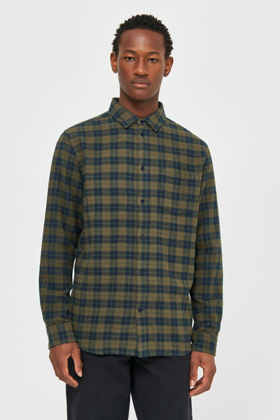 Knowledge Cotton Apparel  Loose Fit Checkered Organic Cotton Flannel Shirt