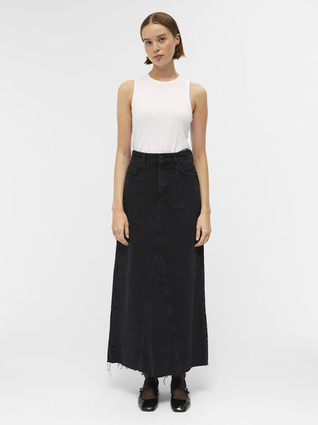 Object Harlow Long Denim Skirt - Black