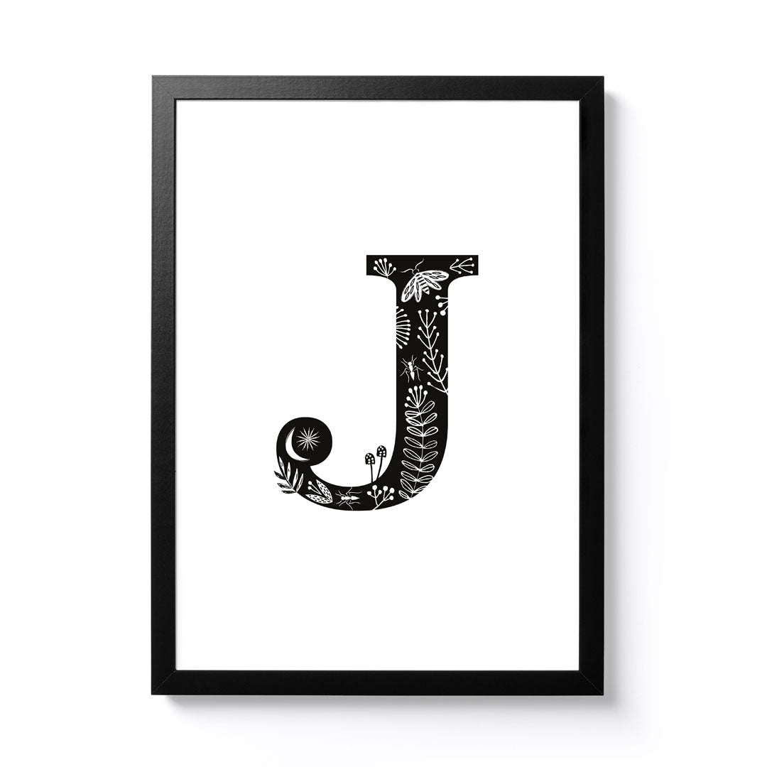 Maggie Magoo Designs A3 Folk Alphabet Letter J Framed Print