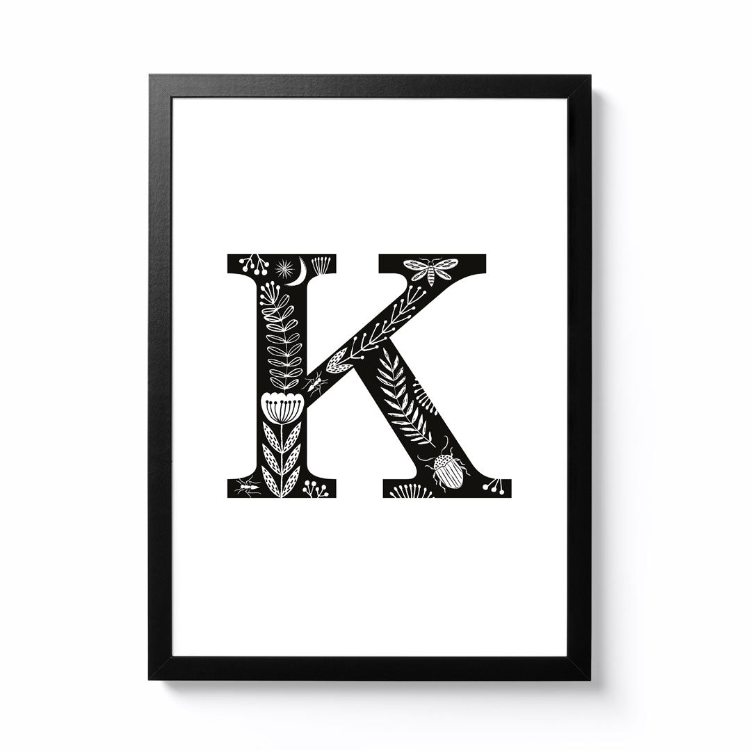 Maggie Magoo Designs A3 Folk Alphabet Letter K Framed Print