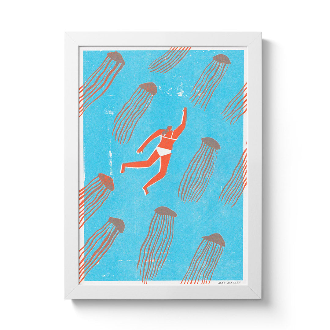 Max Machen Jelly Fish A4 Framed Riso Print