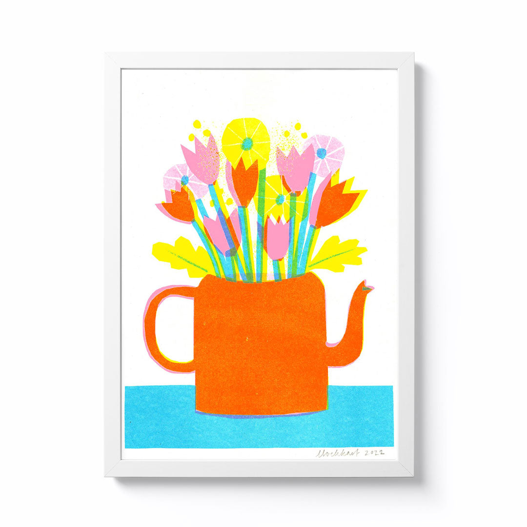 The Printed Peanut Teapot Flowers A4 Framed Riso Print