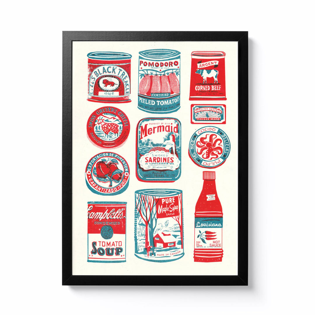 The Printed Peanut Tins Collection A3 Framed Riso Print