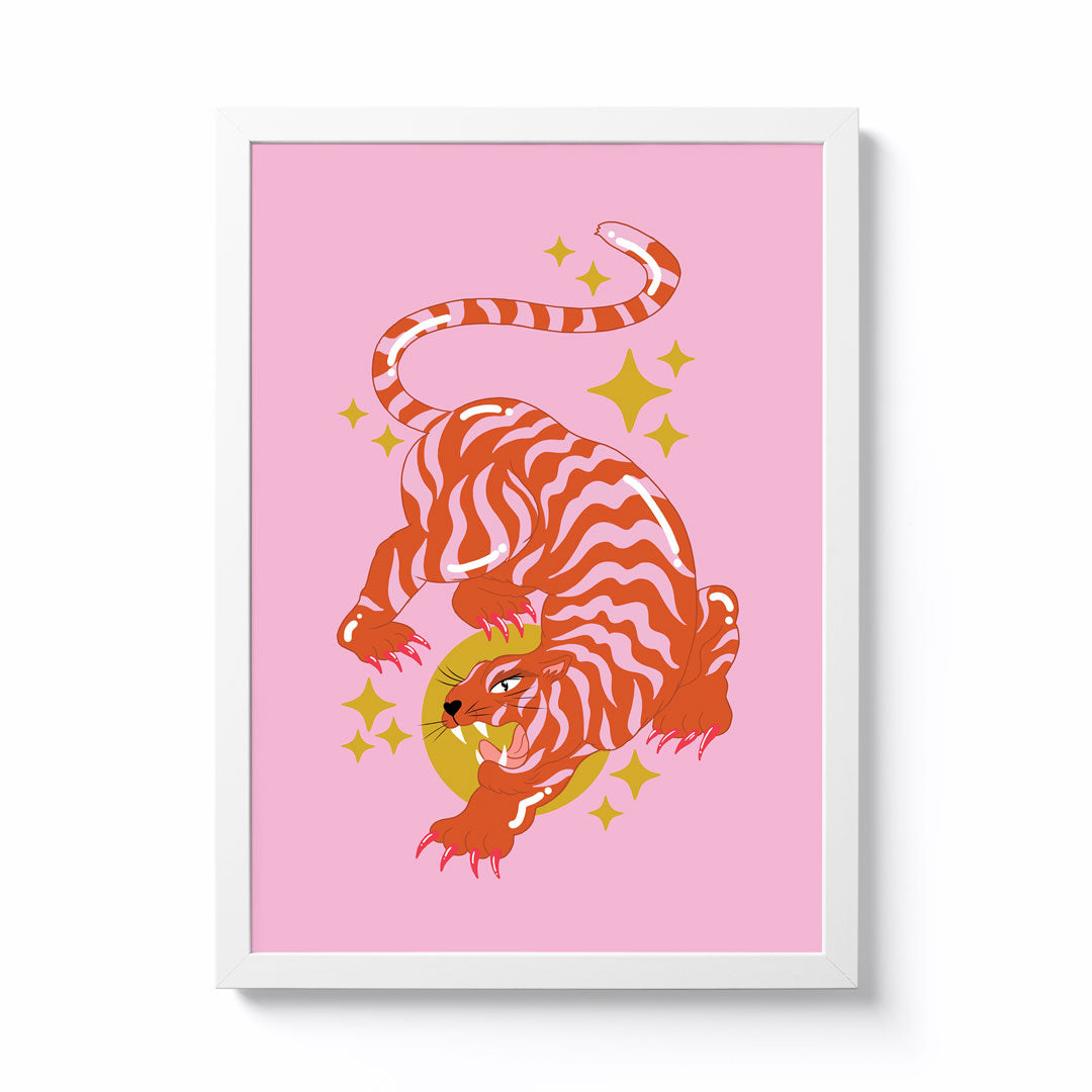 Alice Needham A3 Bubblegum Tiger Framed Print