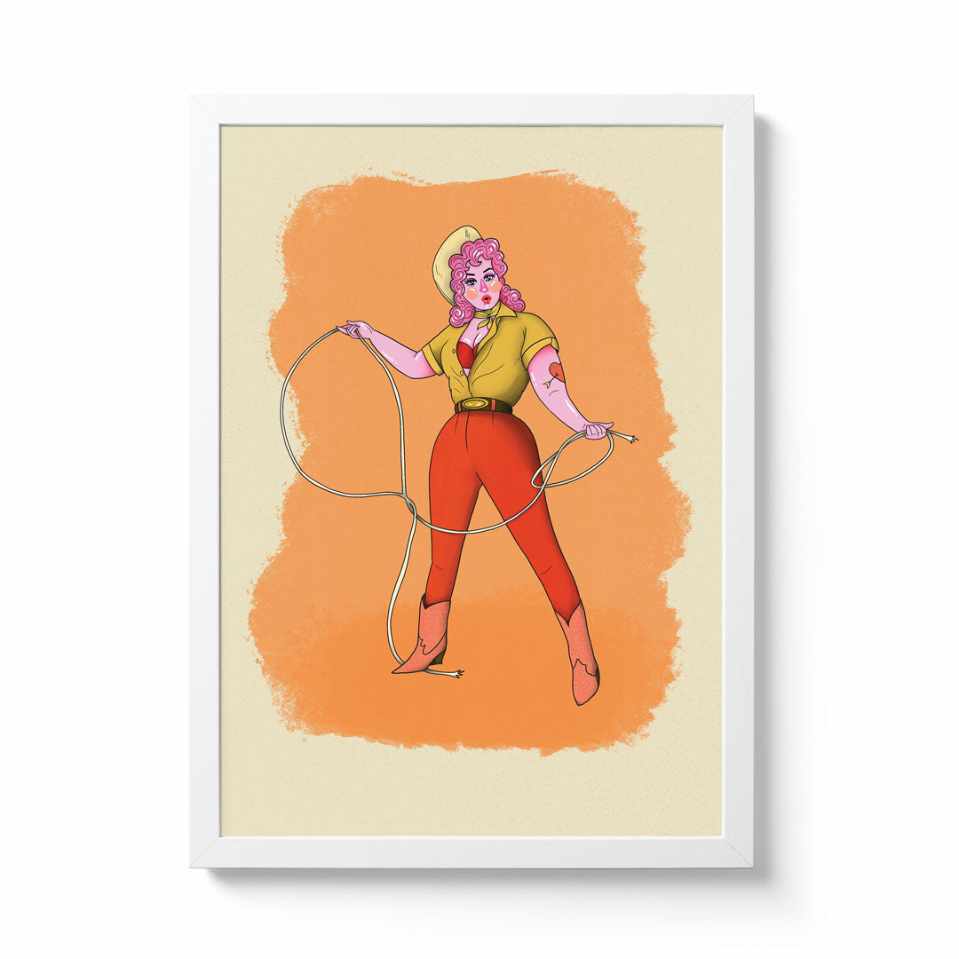 Alice Needham A3 Bubblegum Cowgirl Framed Print
