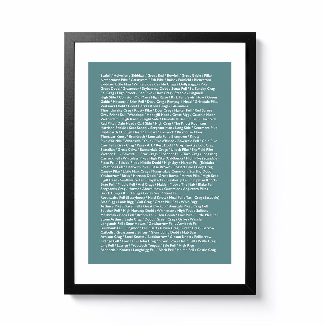 National Park Print Shop A4 List of Wainwrights Blue Grey Edition Framed Print