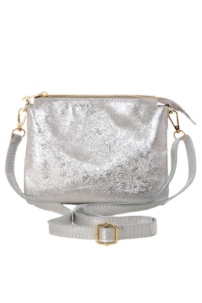 MSH Three Sectioned Leather Cross Body Bag - Silver