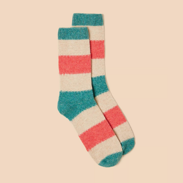 White Stuff Stripe Wool Mix Socks - Teal Multi