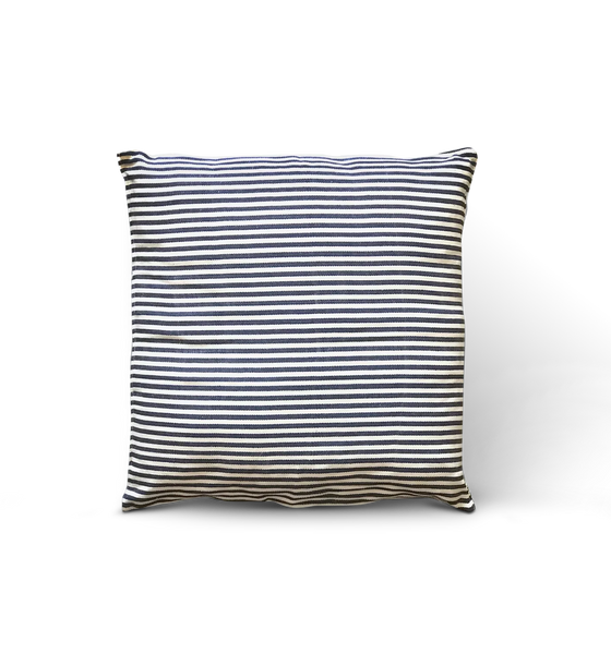 Tensira Thin Stripe Cotton Cushion, Navy Blue & Off White