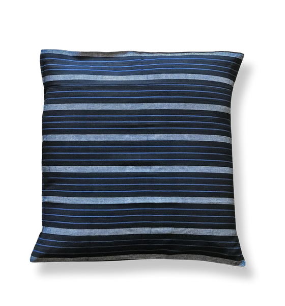 Tensira Multi Stripe Cotton Cushion, Black & Blue