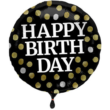 Folat Foil Balloon Glossy Black 'happy Birthday' - 45cm