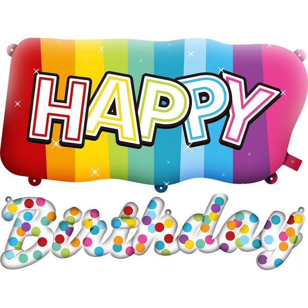 Folat Foil Balloons 'happy Birthday' Rainbow Bday - 2 Pieces