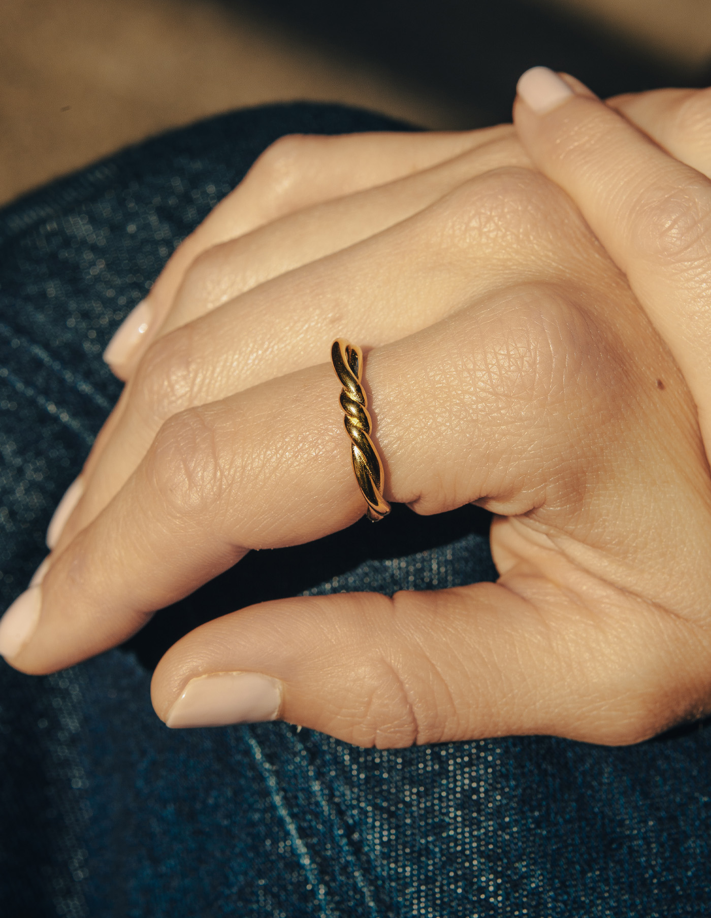 Nordic Muse Gold Rope Knit Ring, Waterproof